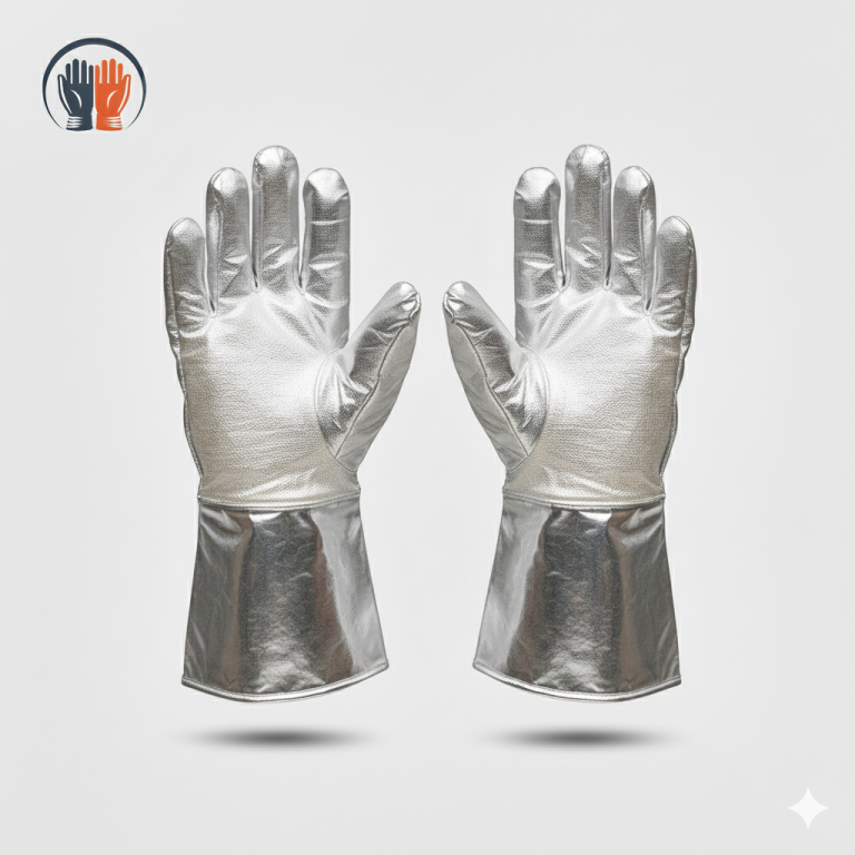 Aluminum Foil & Fiber Glass Coated Fire-Resistant Silver Palm Gloves