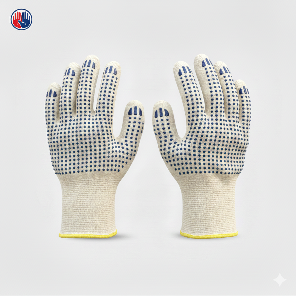PVC Drill Polka Dotted Cotton Work Gloves