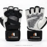 Classic White & Black Half Finger Weight Lifting Gloves &ndash; Back Open Training Design