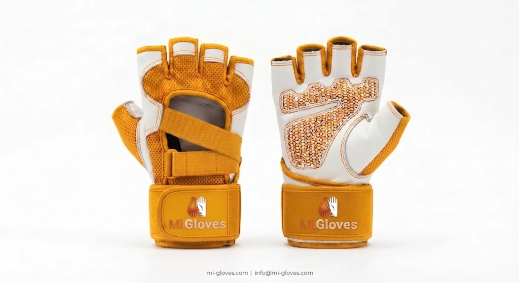 White & Yellow Half Finger Weight Lifting Gloves – Back Open Training Design