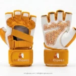 White & Yellow Half Finger Weight Lifting Gloves – Back Open Training Design
