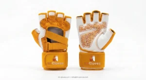 White & Yellow Half Finger Weight Lifting Gloves – Back Open Training Design