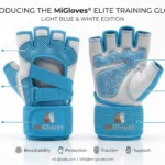 White & Sky Blue Half Finger Weight Lifting Gloves &ndash; Back Open Training Design