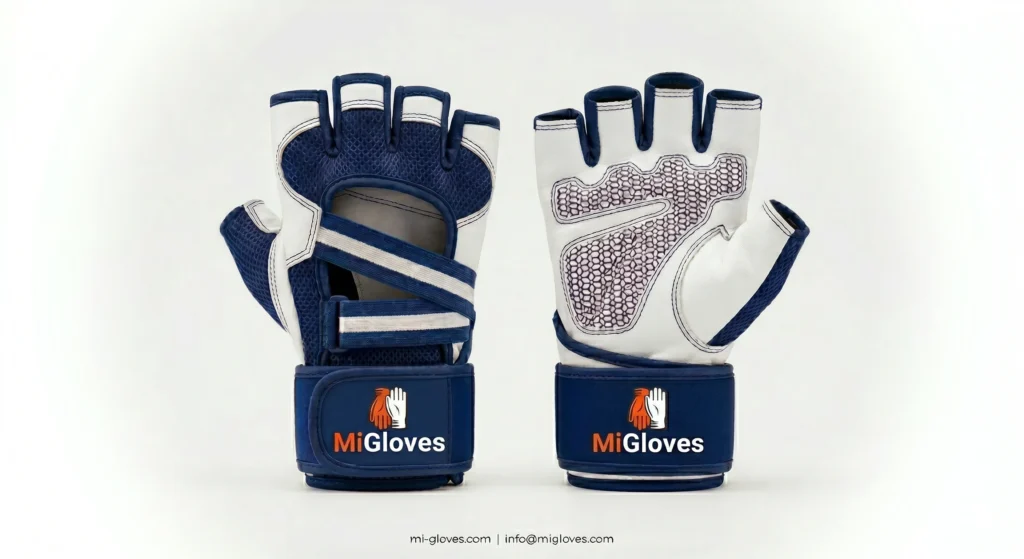 Professional Weight Training Gloves – White & Blue Performance Design