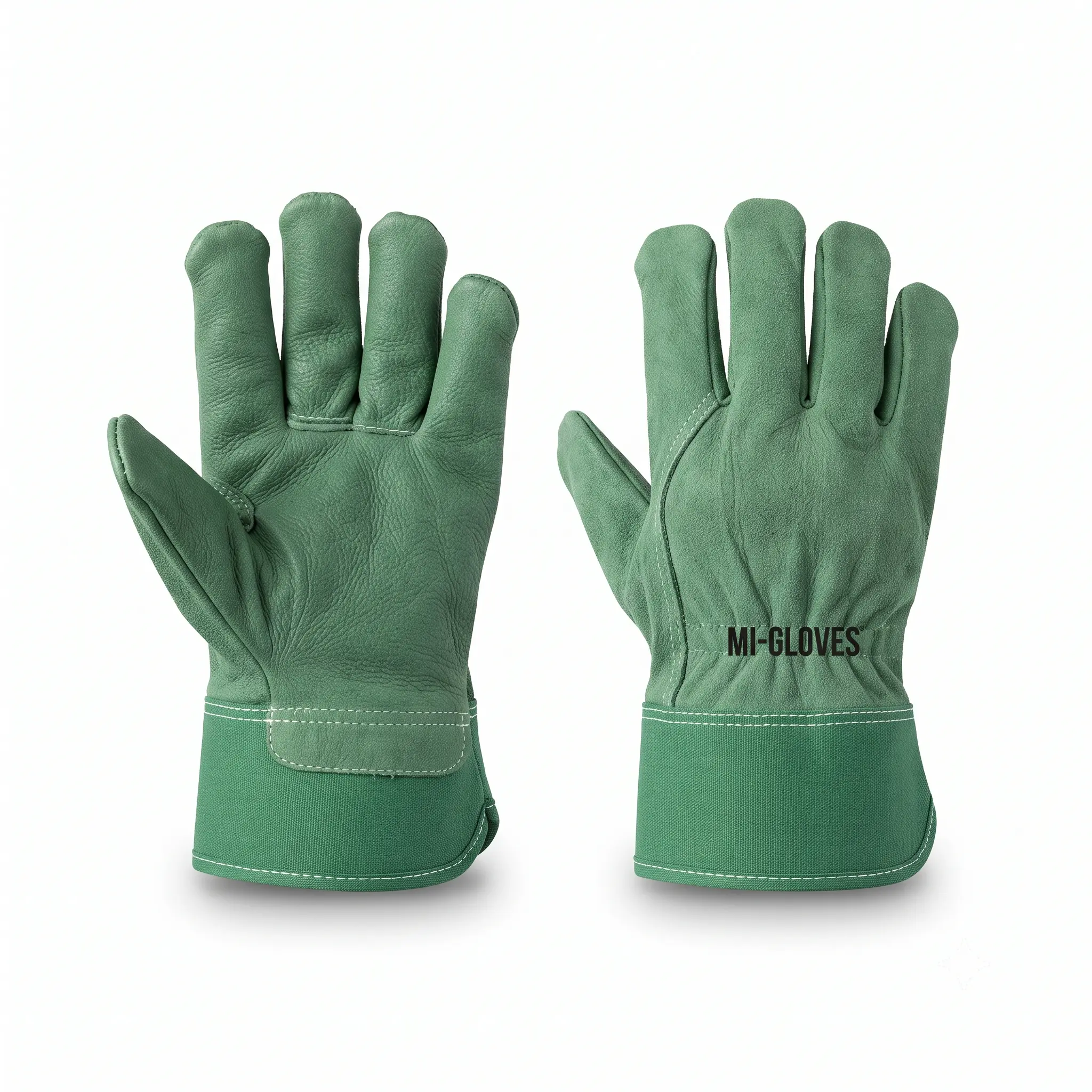 Heavy duty leather welding industrial safety gloves with extended gauntlet cuff and Kevlar stitching