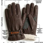 Classic Chocolate Brown Leather Thermal Winter Gloves