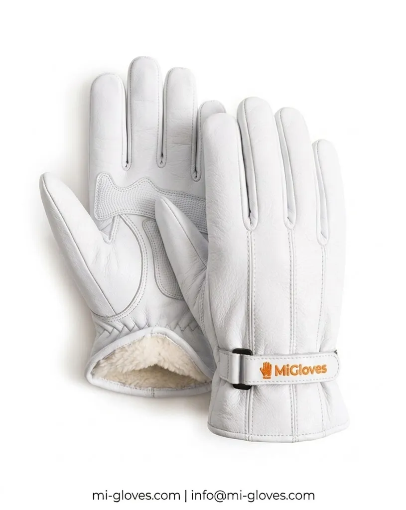 Snow White Luxury Leather Thermal Winter Gloves