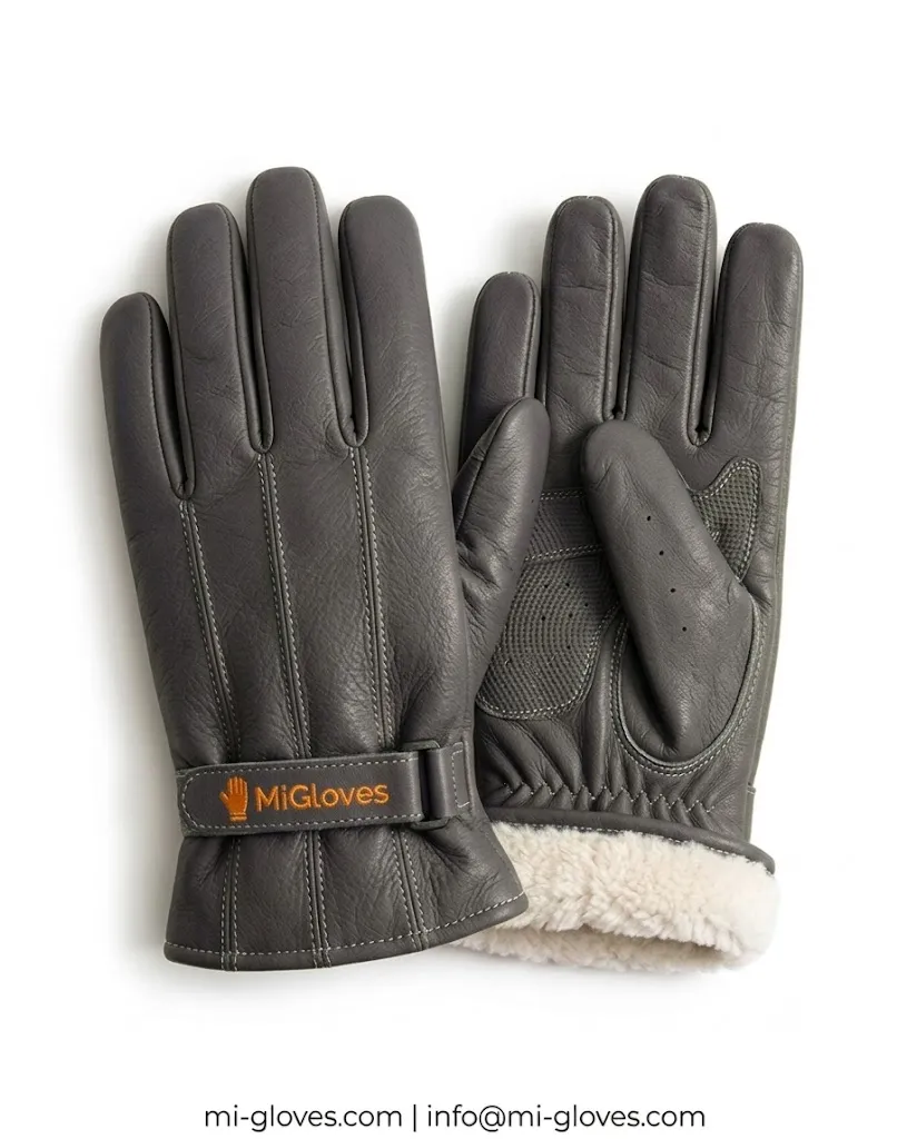 Stealth Charcoal Black Leather Thermal Winter Gloves