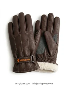 Classic Chocolate Brown Leather Thermal Winter Gloves