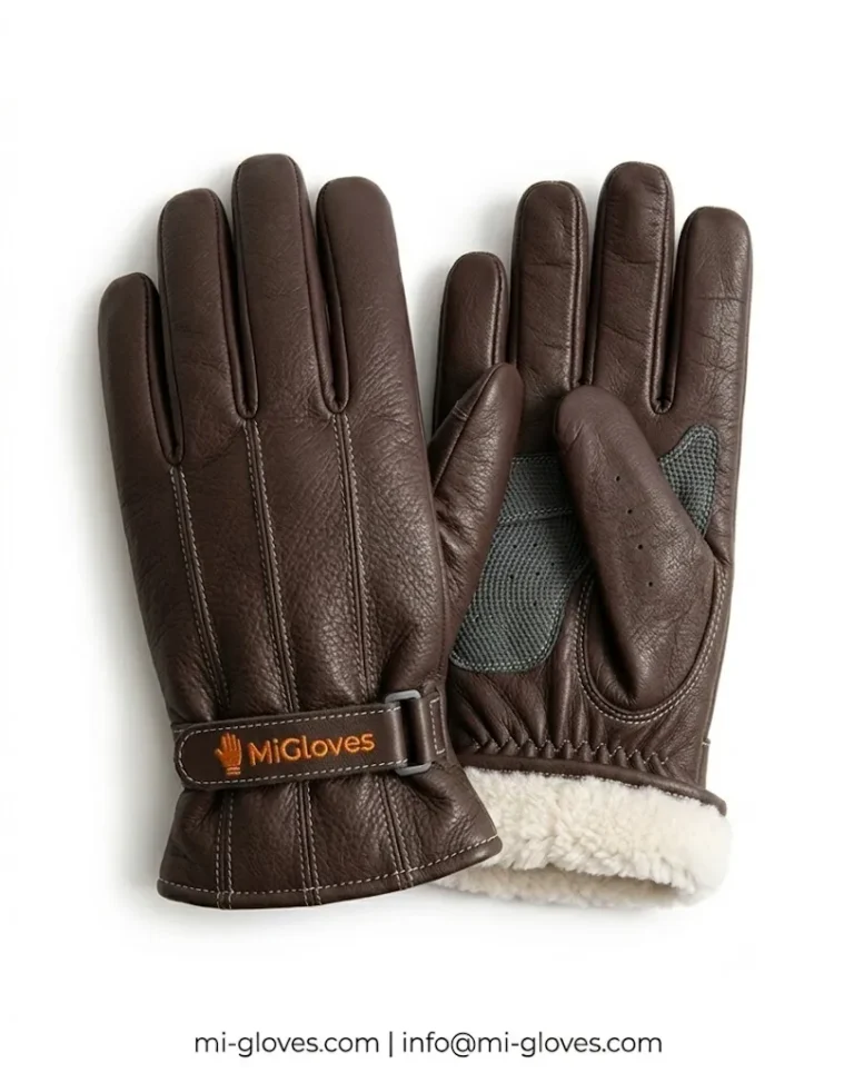 Classic Chocolate Brown Leather Thermal Winter Gloves