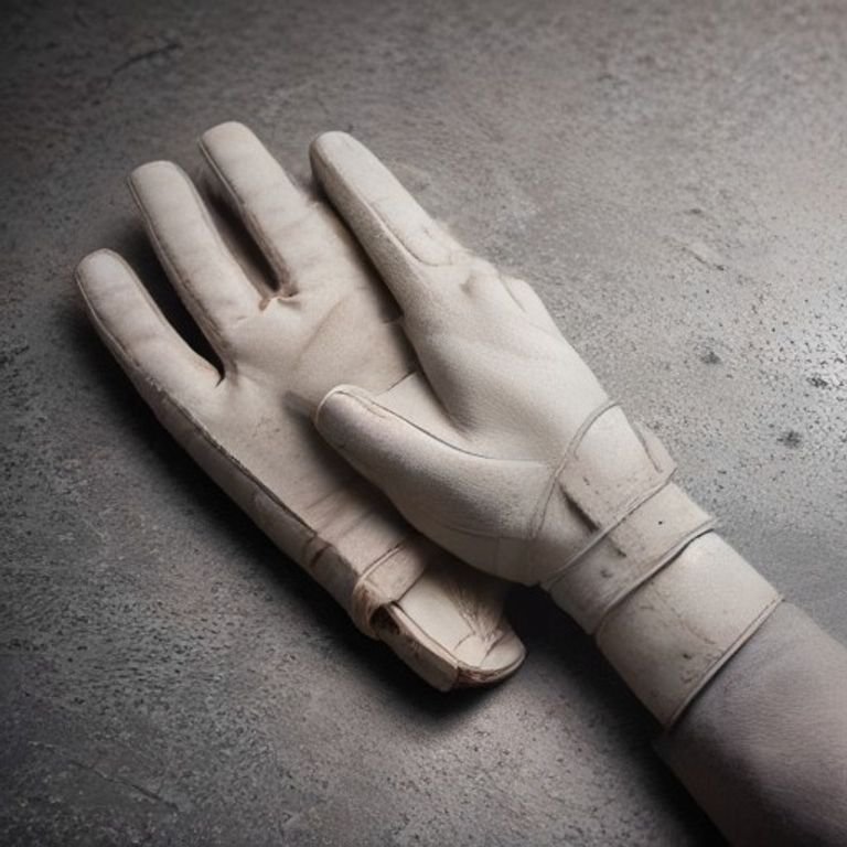 Goatskin leather rigger gloves laid flat on a grey concrete surface.